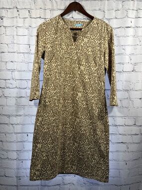 J. McLaughlin Tan & Cream Printed Long-Sleeve V-Neck Dress